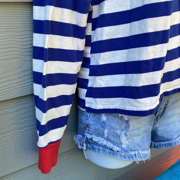 Zaful Blue & White Stripe Long Sleeve Tee Top Shirt Red Cuffs & Neckline Medium - Picture 3 of 8